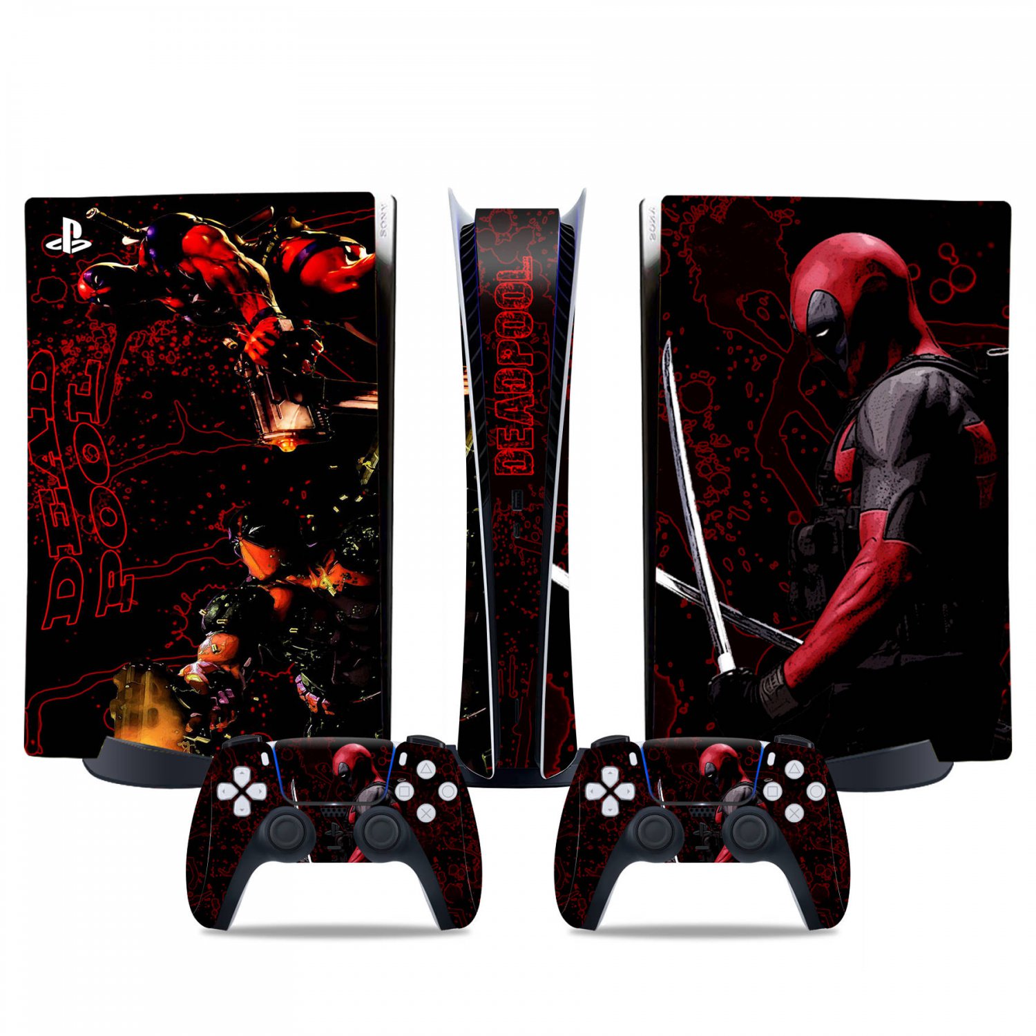 Deadpool decal skin for PS5 digital Console & 2 Controllers