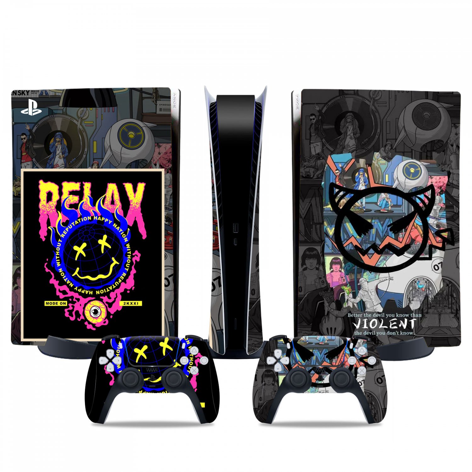 Happy Nation decal skin for PS5 digital Console & 2 Controllers