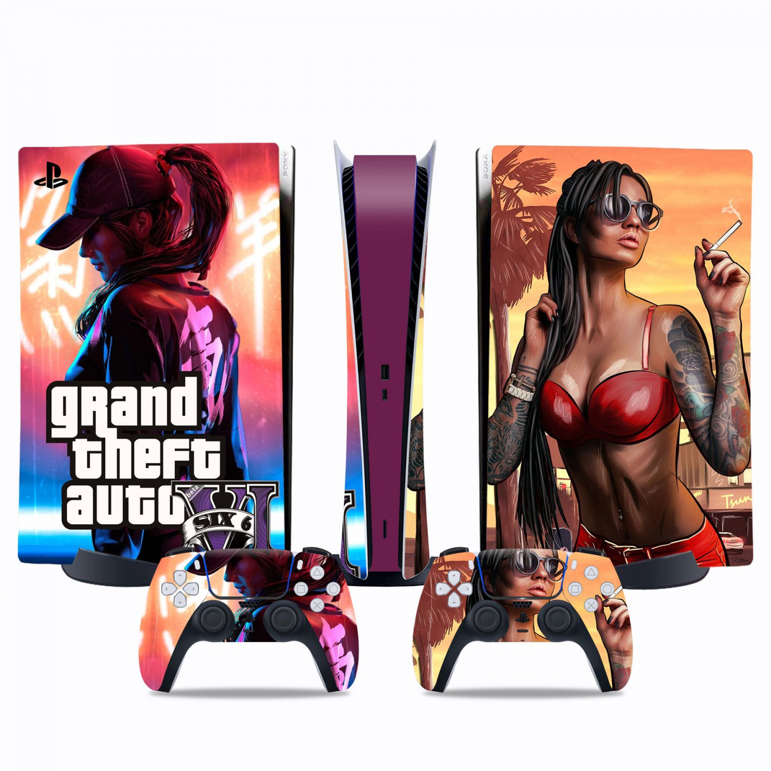 Grand Theft Auto 6 decal skin for PS5 digital Console & 2 Controllers
