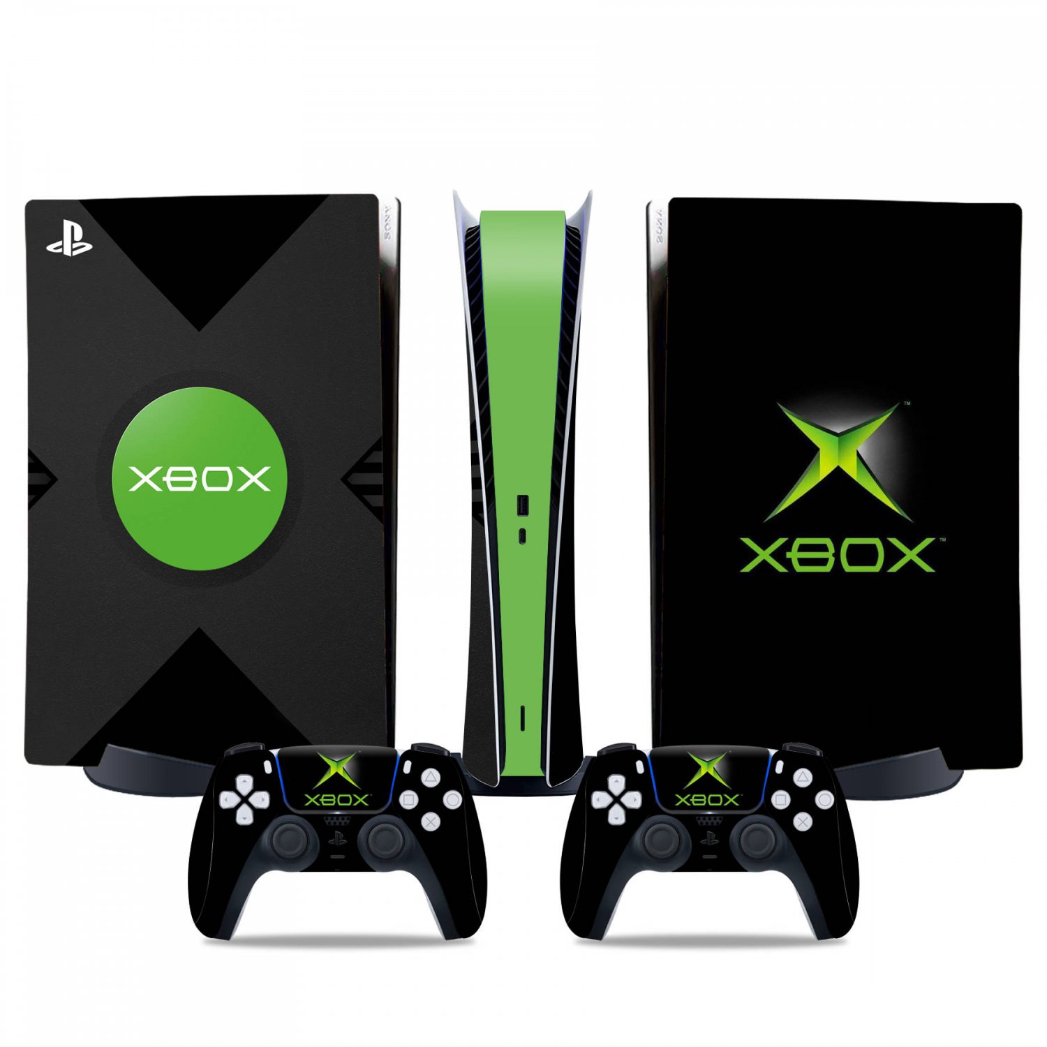 Xbox Classic decal skin for PS5 digital Console & 2 Controllers