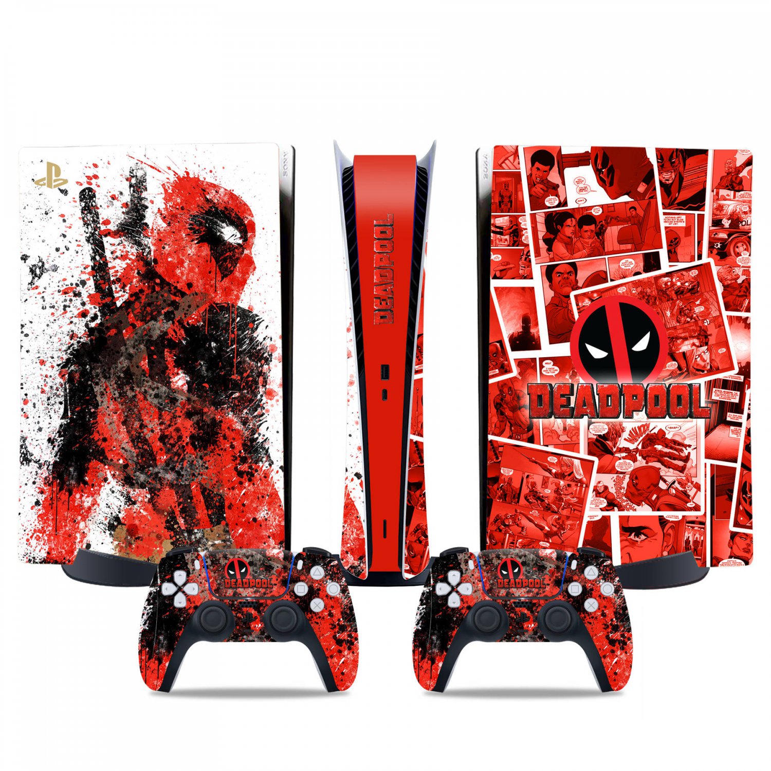 Deadpool decal skin for PS5 digital Console & 2 Controllers