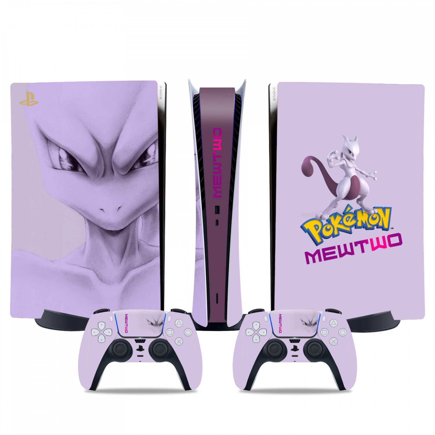 Pokemon Mewtwo decal skin for PS5 digital Console & 2 Controllers