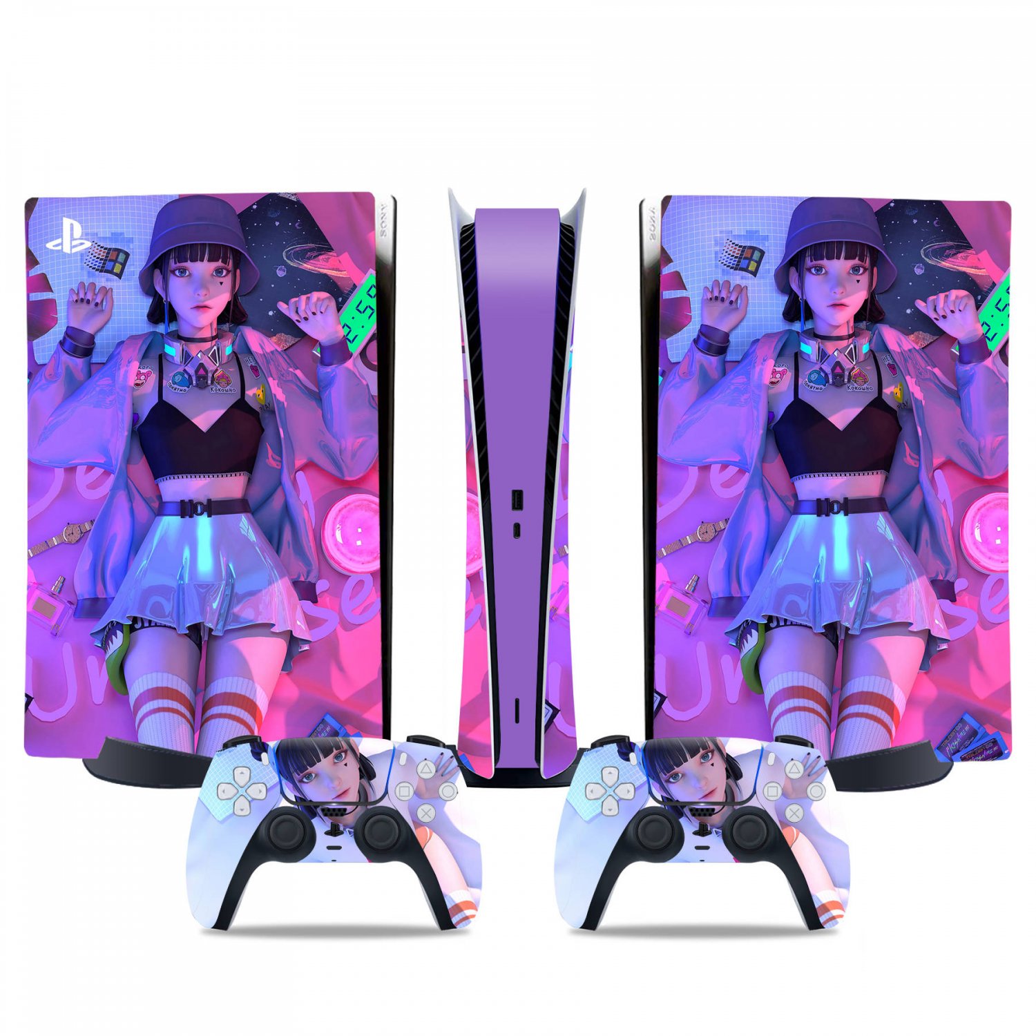 Anime Girl decal skin for PS5 digital Console & 2 Controllers