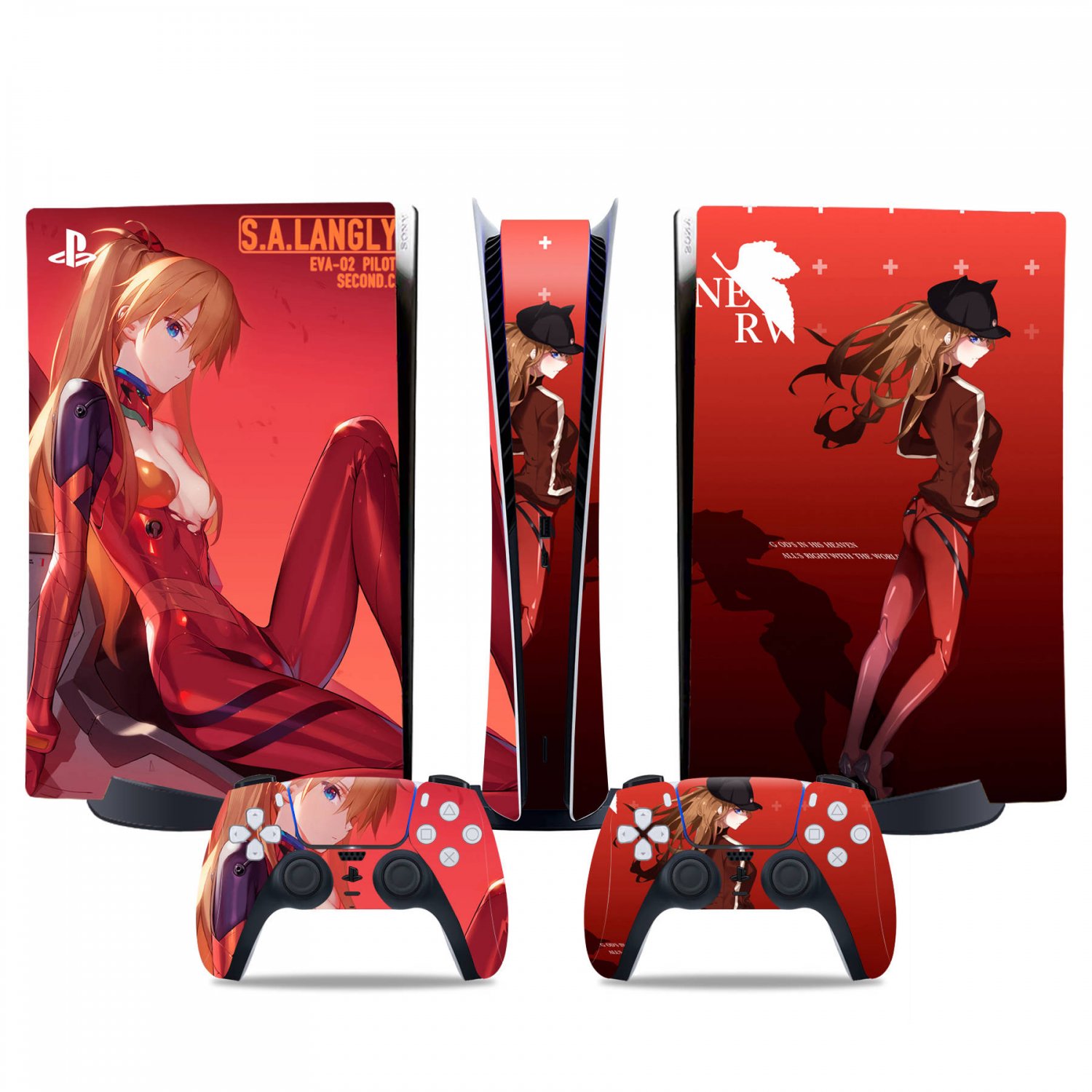 Asuka Langly decal skin for PS5 digital Console & 2 Controllers