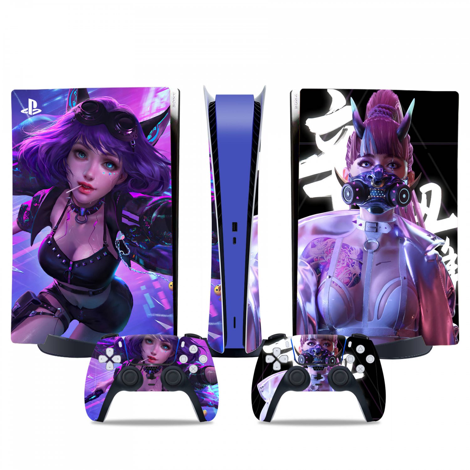 Cyberpunk Girl decal skin for PS5 digital Console & 2 Controllers
