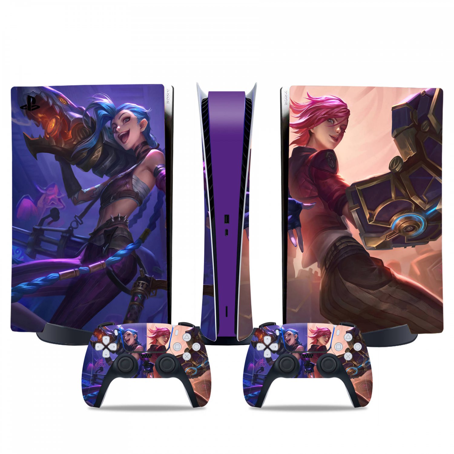 Arcane Jinx decal skin for PS5 digital Console & 2 Controllers