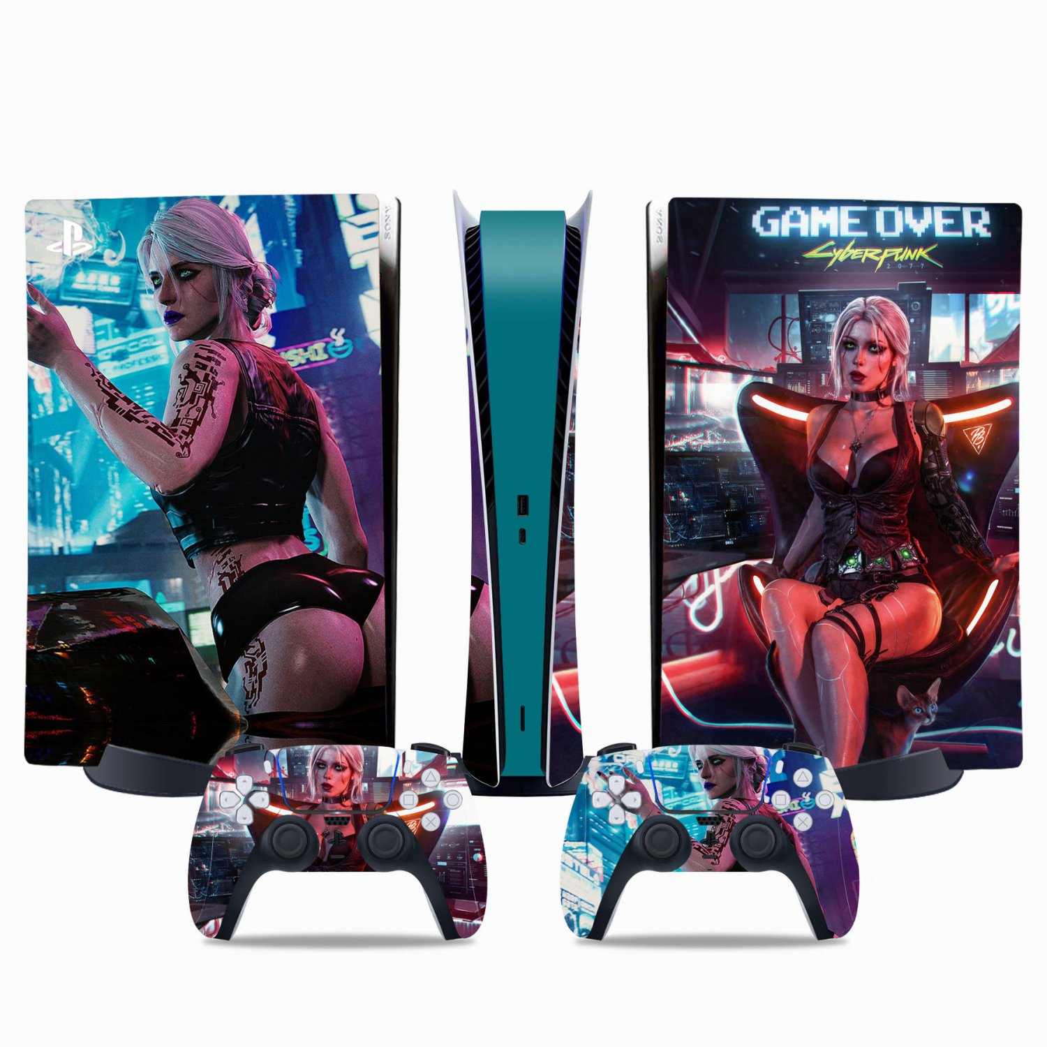 Cyberpunk decal skin for PS5 digital Console & 2 Controllers