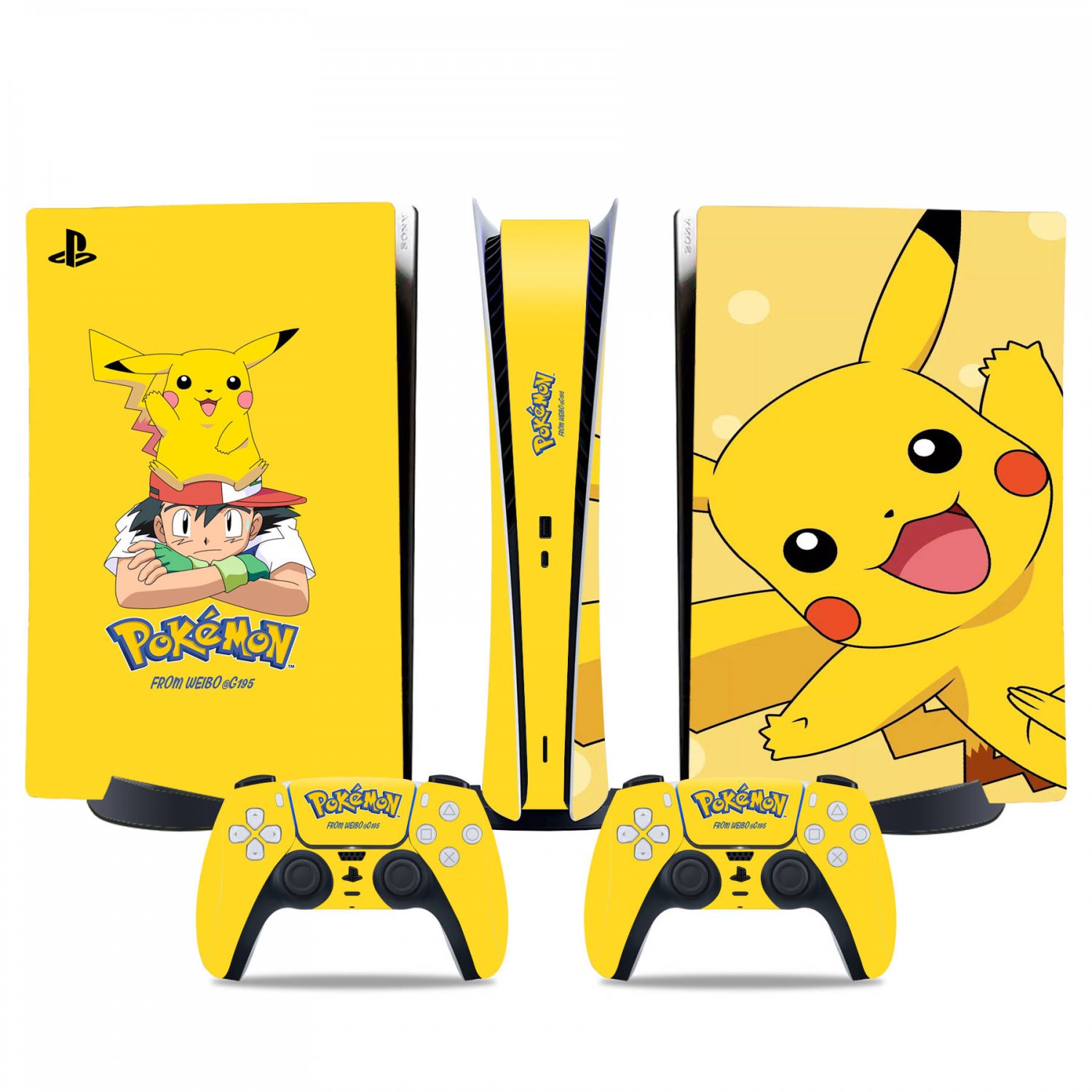 Pikachu decal skin for PS5 digital Console & 2 Controllers