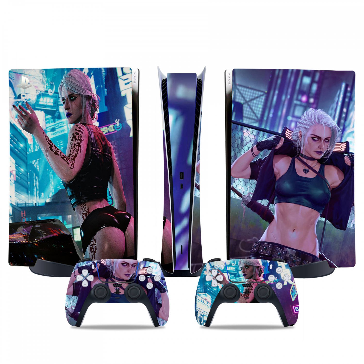 Cyberpunk decal skin for PS5 digital Console & 2 Controllers