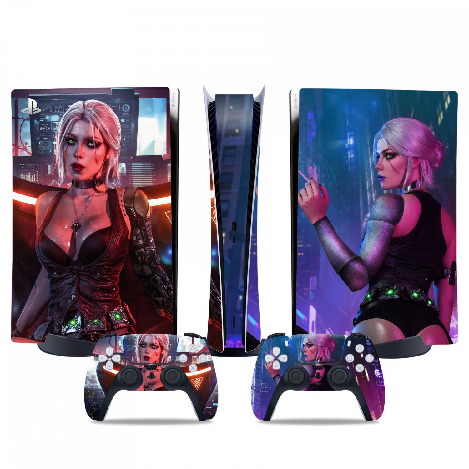 Cyberpunk decal skin for PS5 digital Console & 2 Controllers