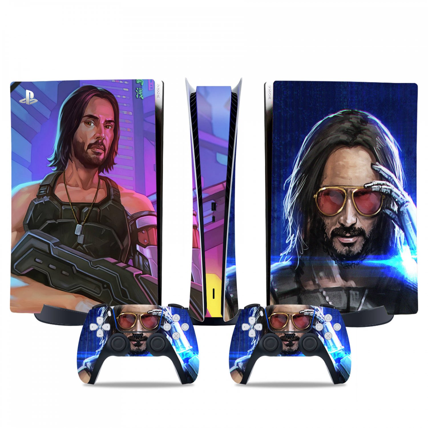 Cyberpunk decal skin for PS5 digital Console & 2 Controllers