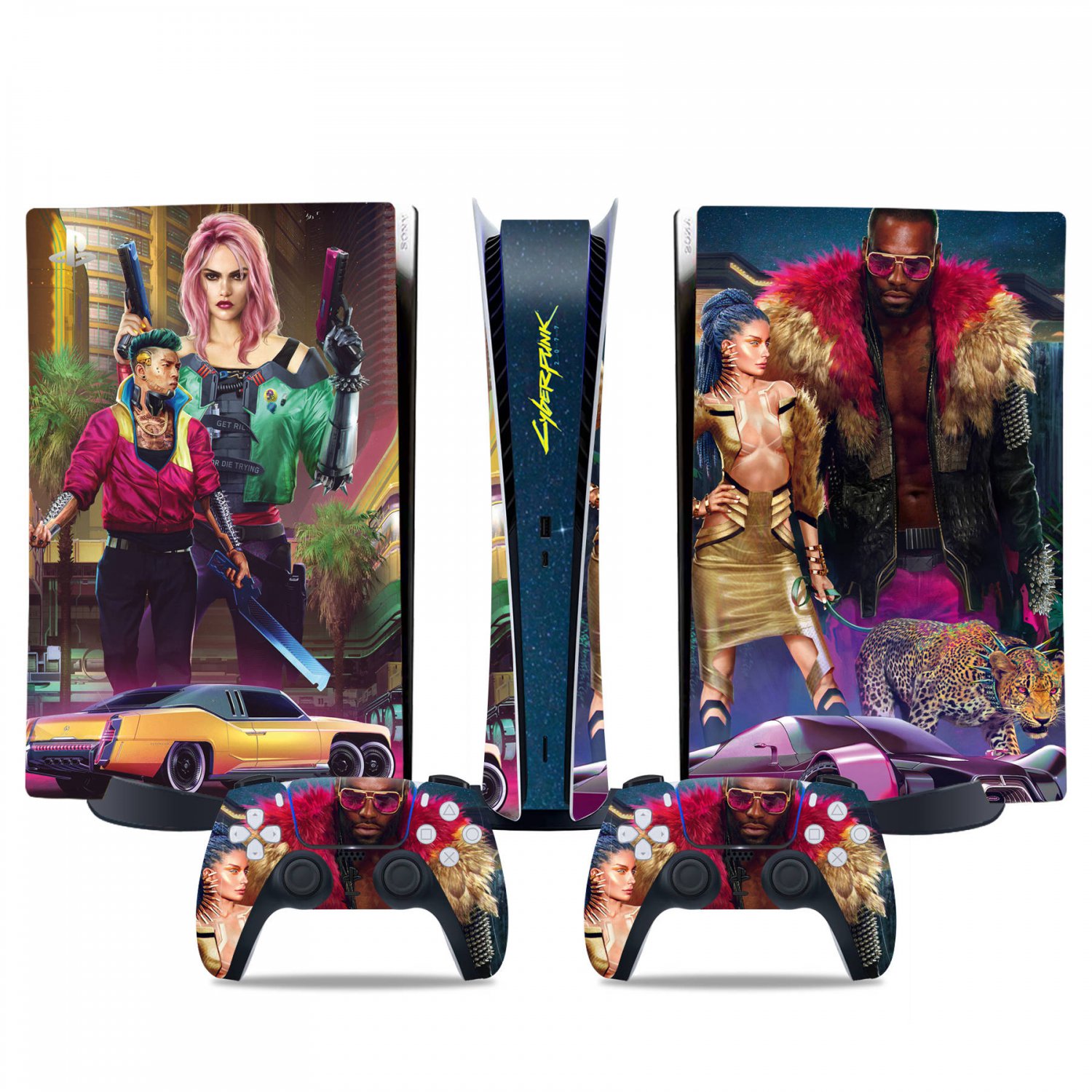 Cyberpunk decal skin for PS5 digital Console & 2 Controllers