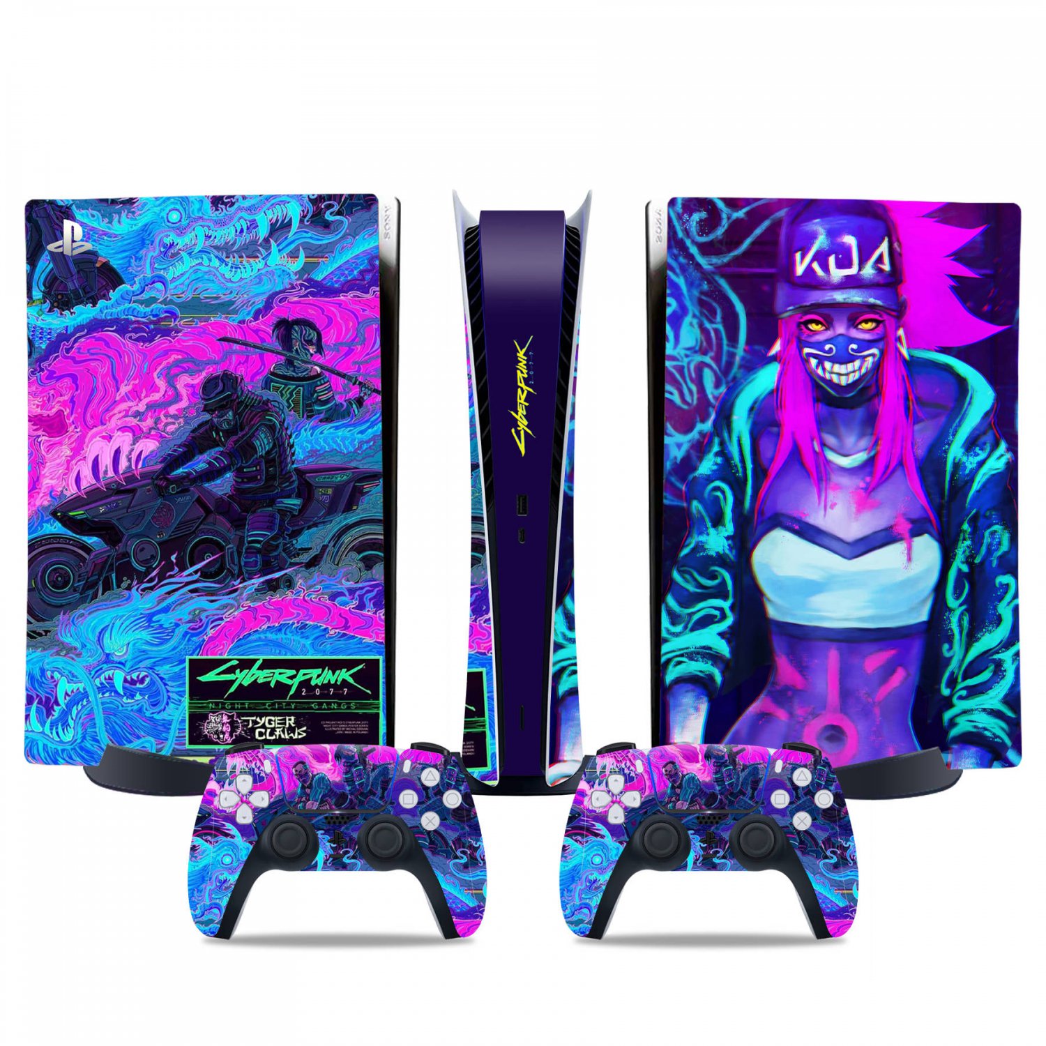 Cyberpunk decal skin for PS5 digital Console & 2 Controllers