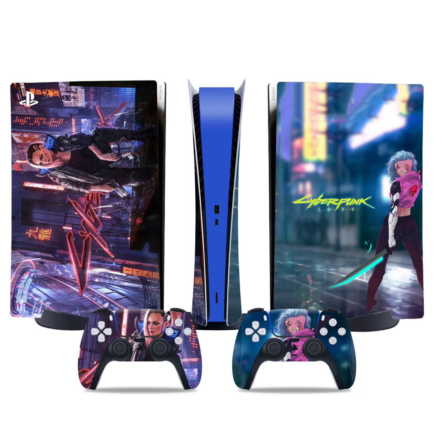Cyberpunk decal skin for PS5 digital Console & 2 Controllers