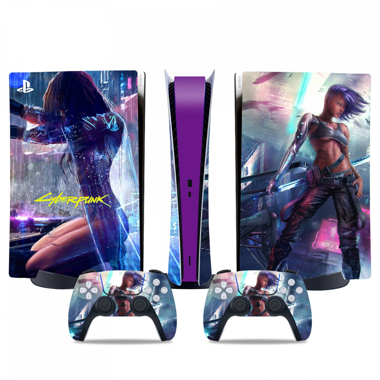 Cyberpunk decal skin for PS5 digital Console & 2 Controllers