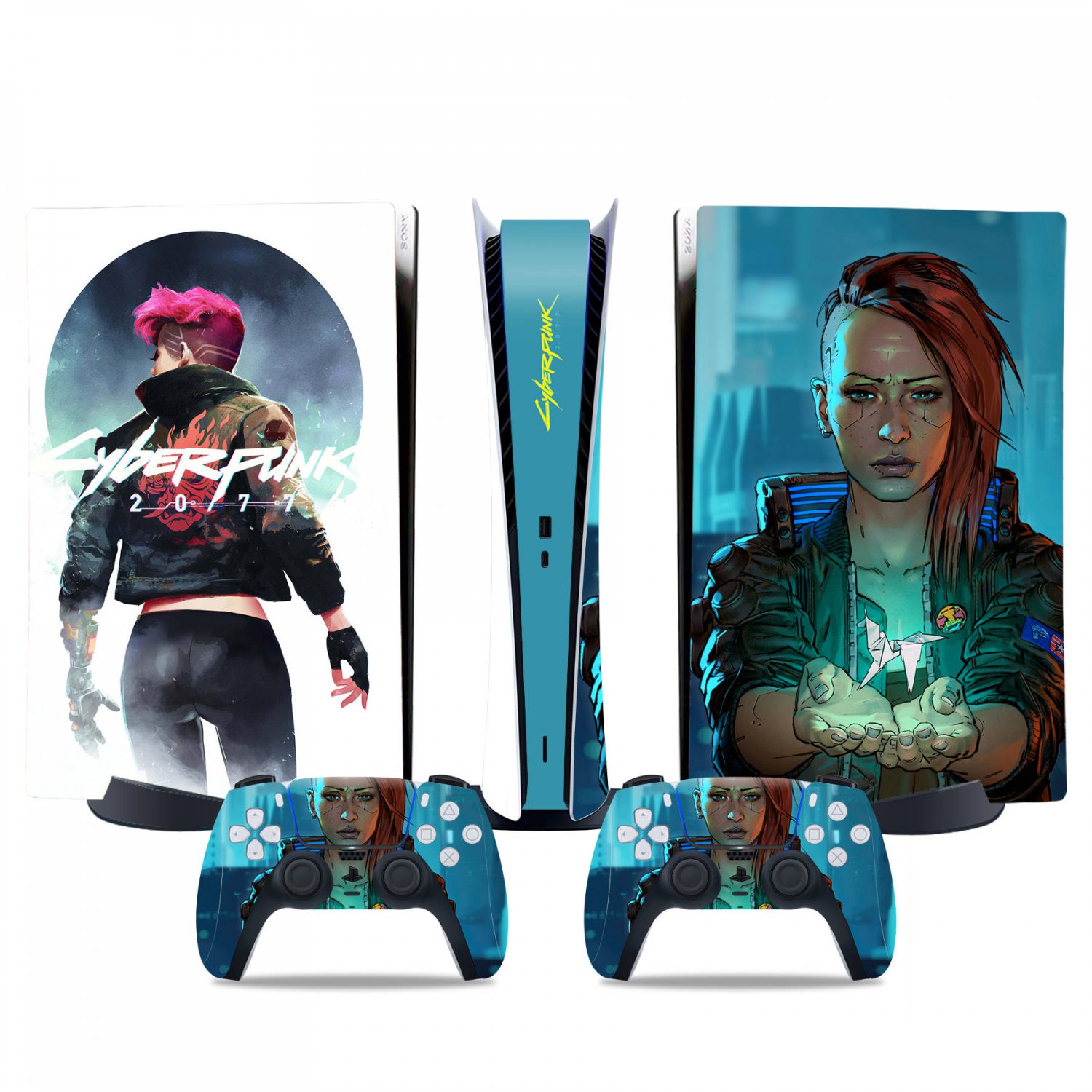 Cyberpunk decal skin for PS5 digital Console & 2 Controllers