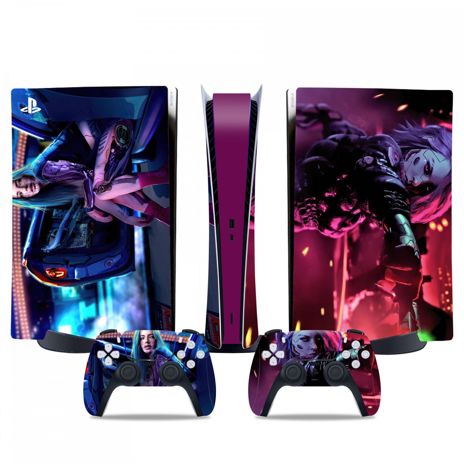 Cyberpunk decal skin for PS5 digital Console & 2 Controllers