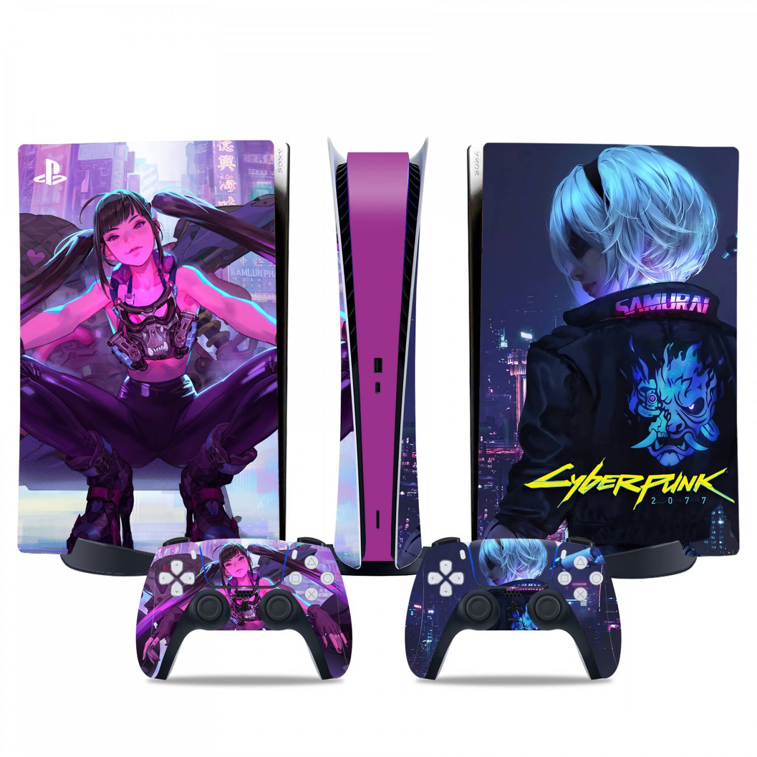 Cyberpunk decal skin for PS5 digital Console & 2 Controllers