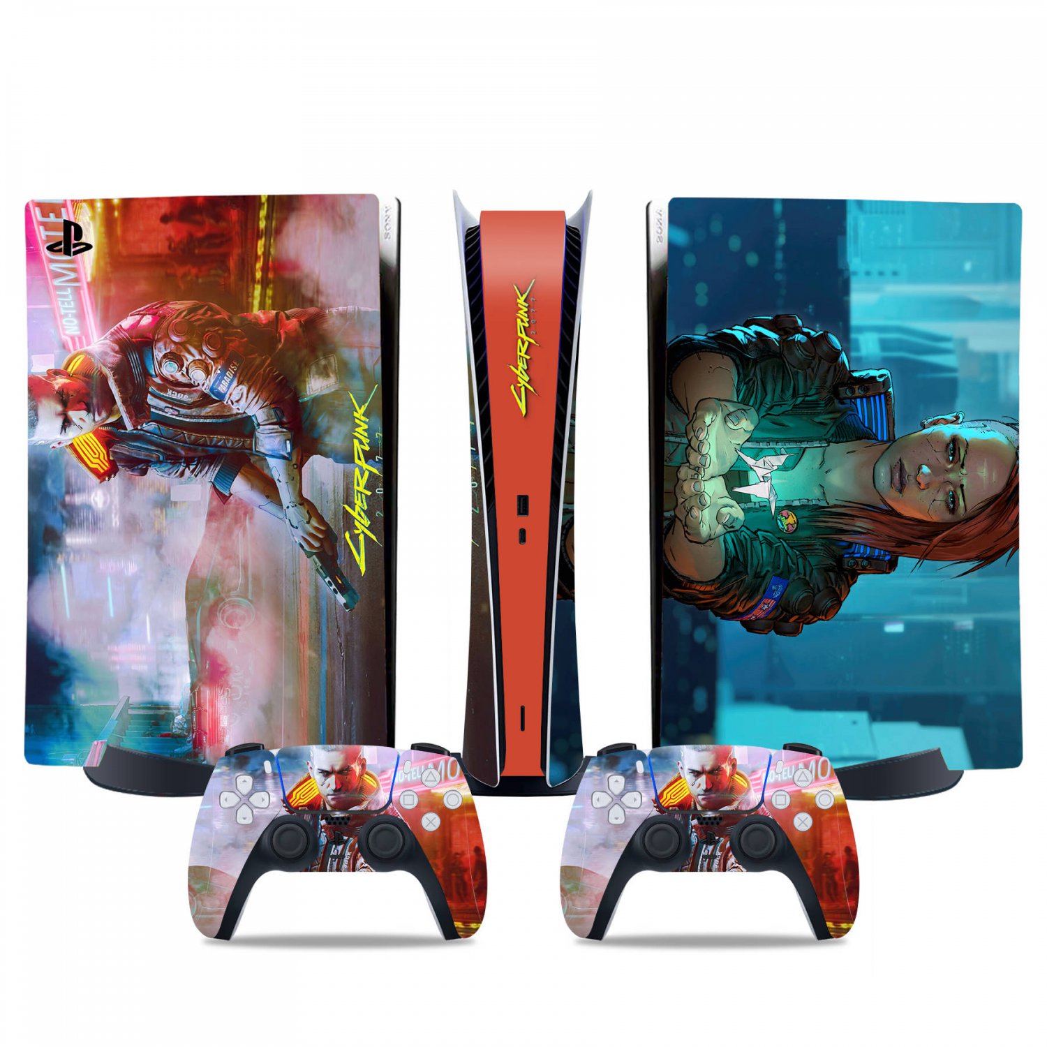 Cyberpunk decal skin for PS5 digital Console & 2 Controllers
