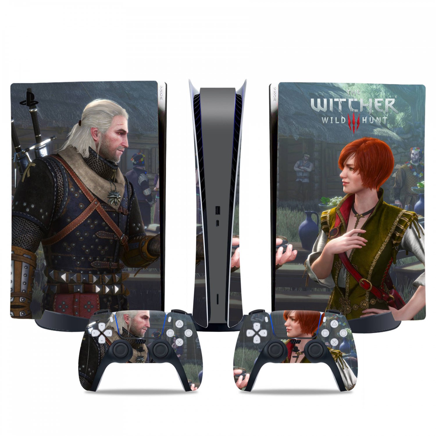 The Witcher Wild Hunt decal skin for PS5 digital Console & 2 Controllers