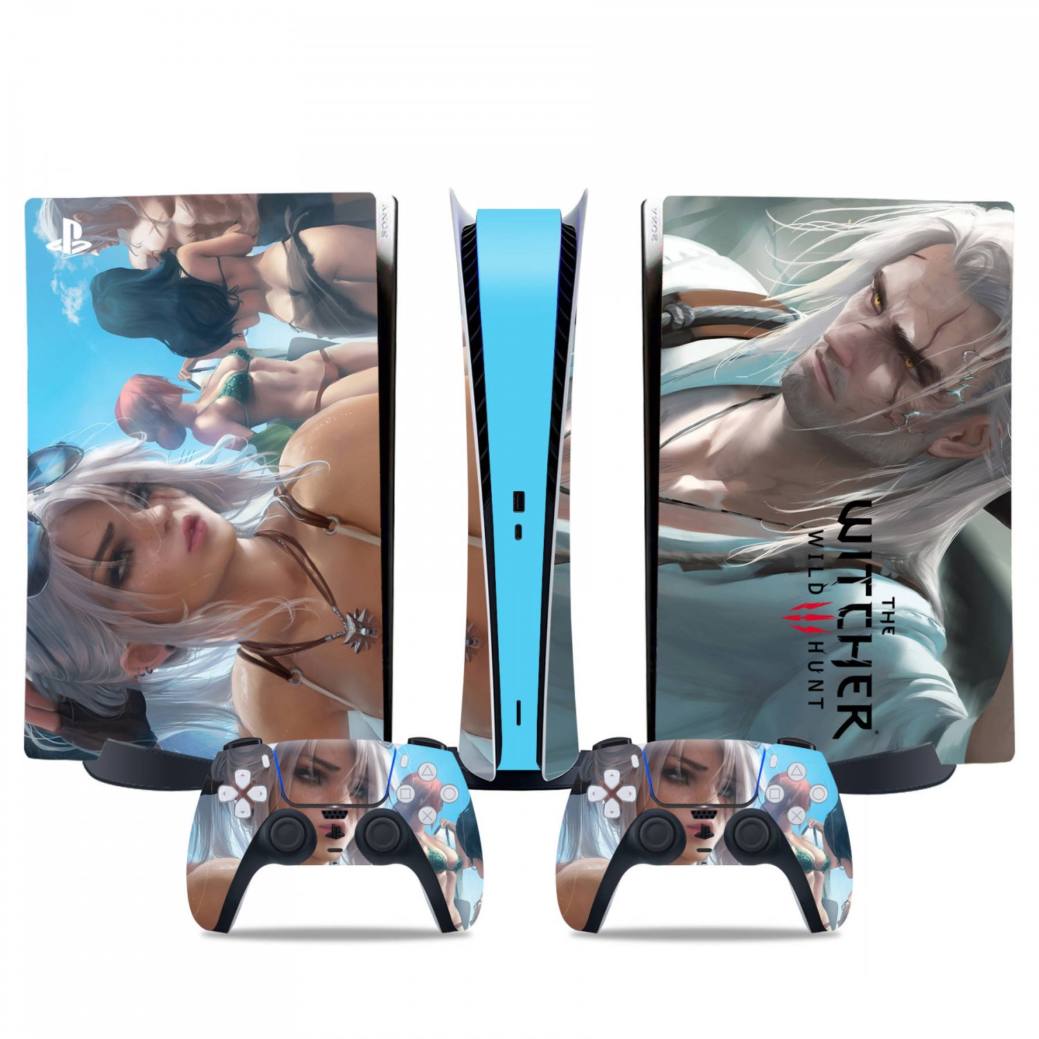 The Witcher Wild Hunt decal skin for PS5 digital Console & 2 Controllers