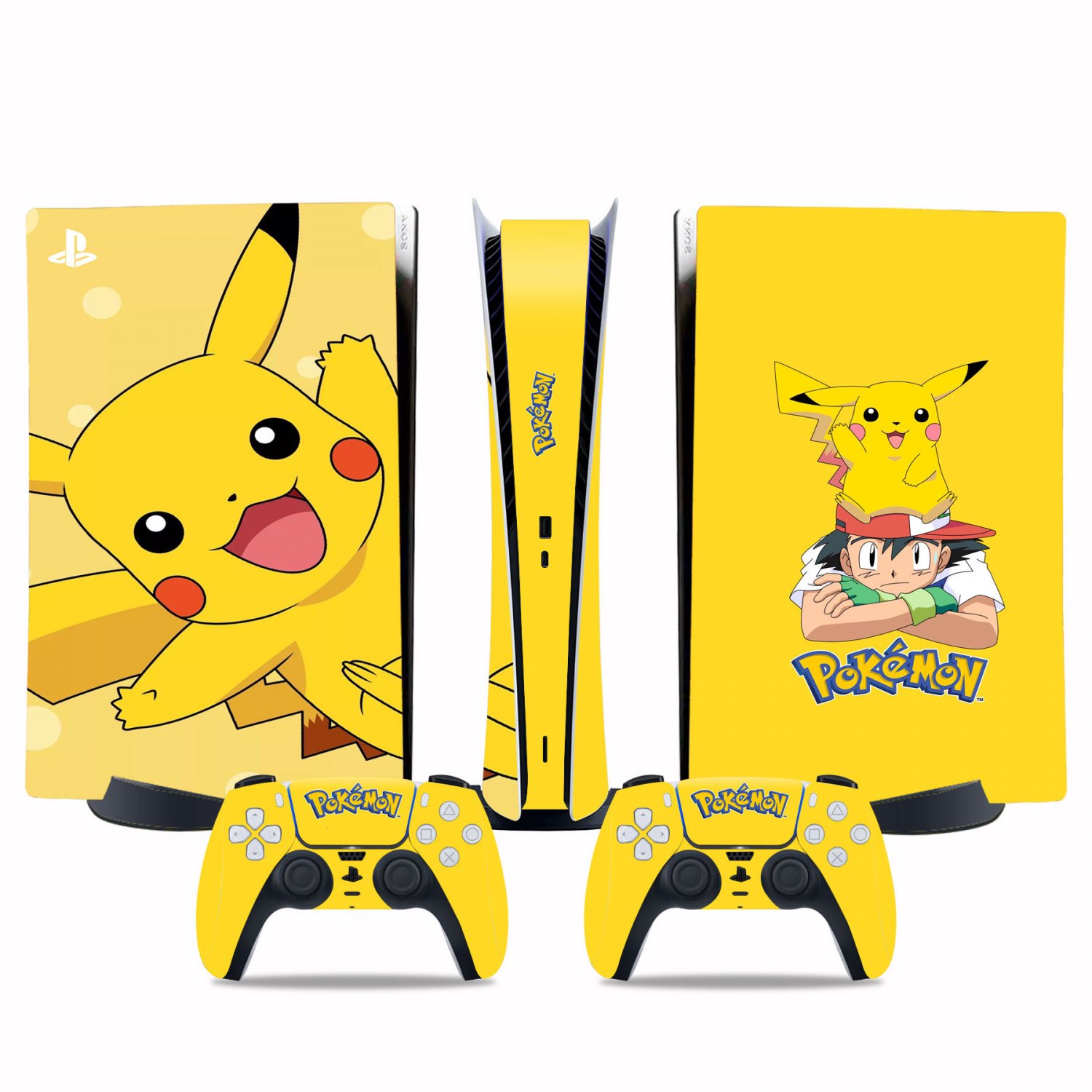 Pickachu decal skin for PS5 digital Console & 2 Controllers