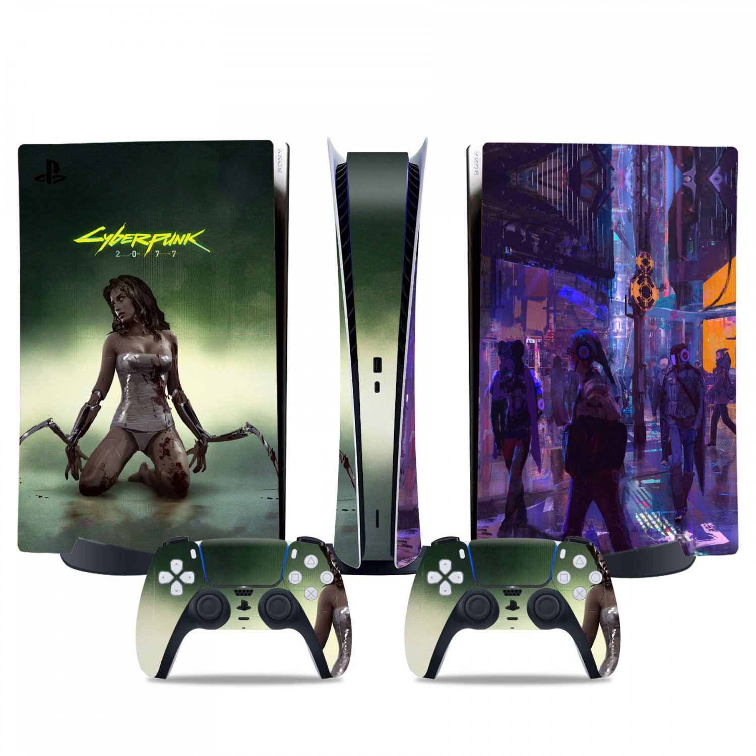 Cyberpunk decal skin for PS5 digital Console & 2 Controllers