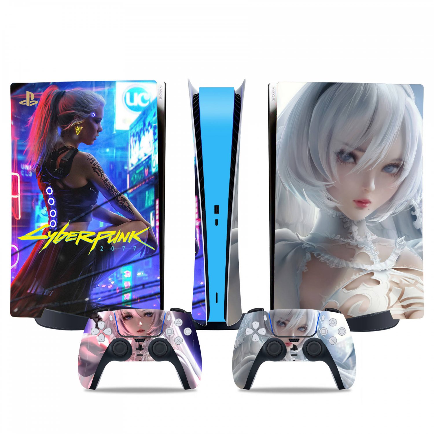 Cyberpunk decal skin for PS5 digital Console & 2 Controllers