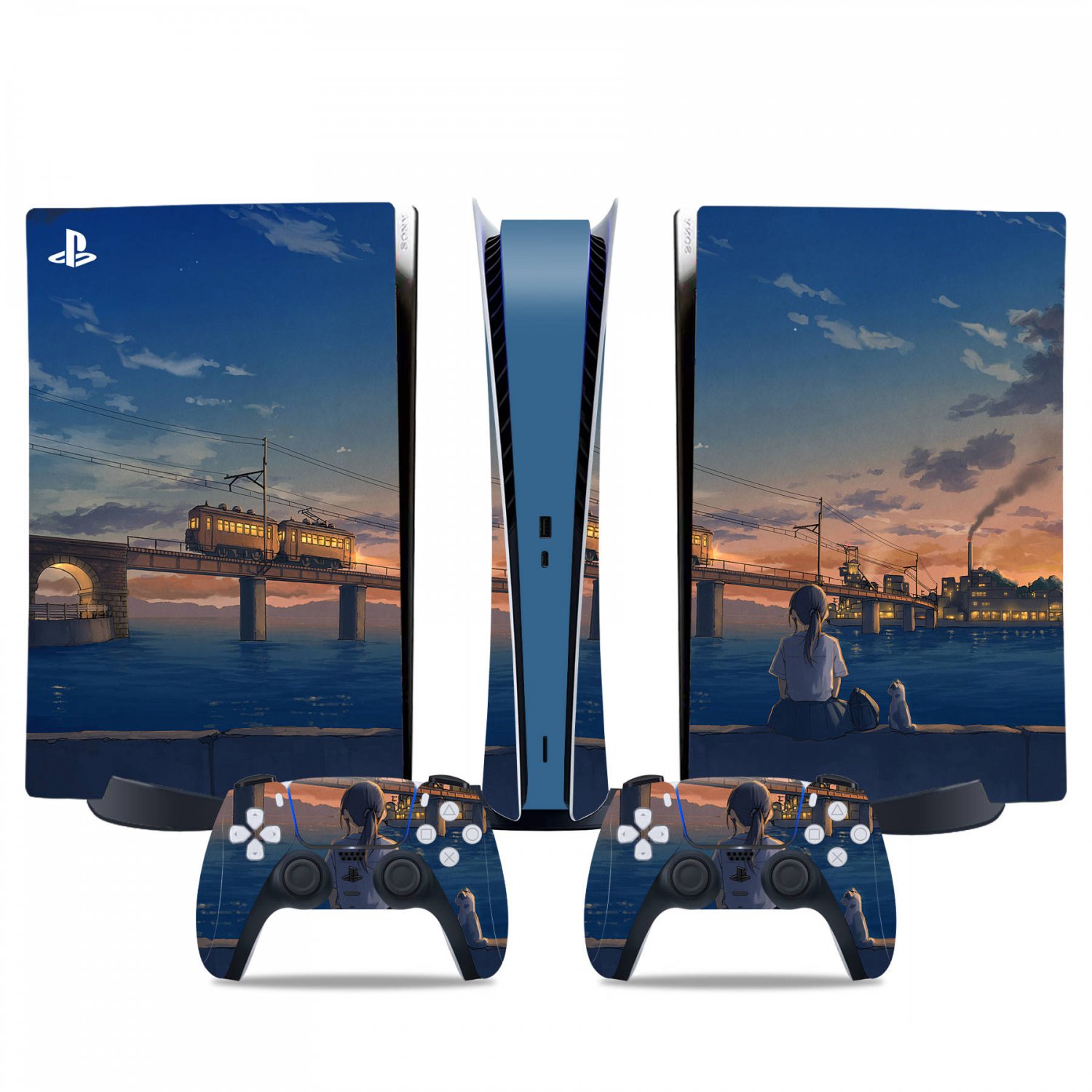Anime Scene decal skin for PS5 digital Console & 2 Controllers