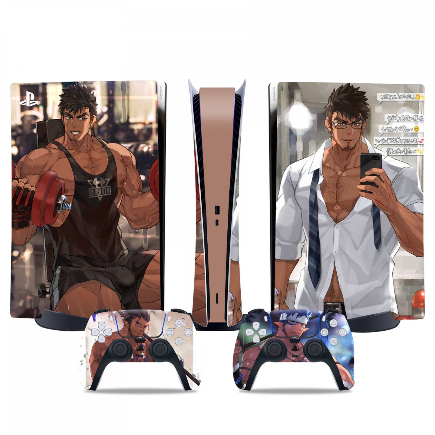 Silver Gym decal skin for PS5 digital Console & 2 Controllers