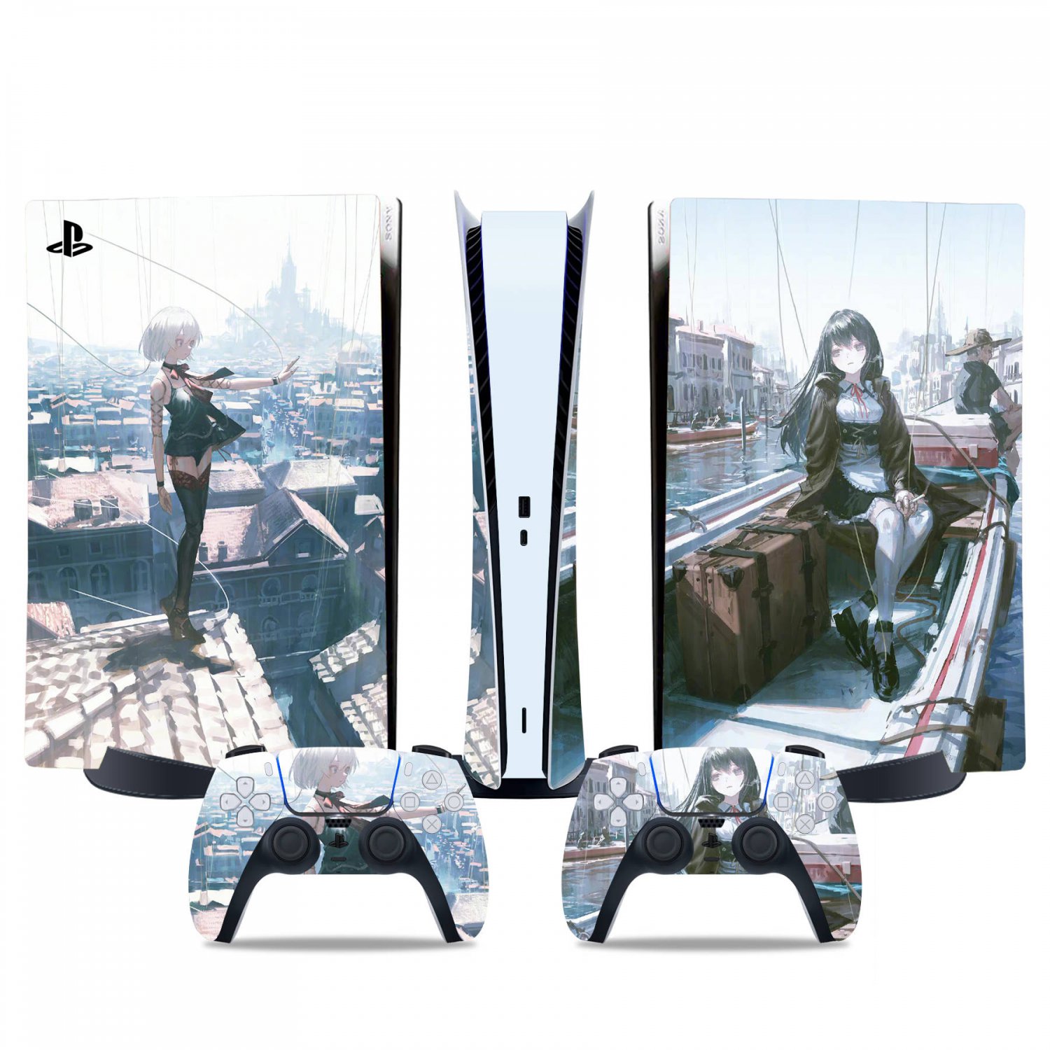 Anime Girl decal skin for PS5 digital Console & 2 Controllers