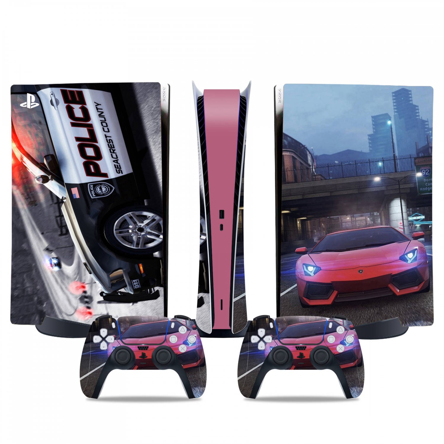Police Car decal skin for PS5 digital Console & 2 Controllers