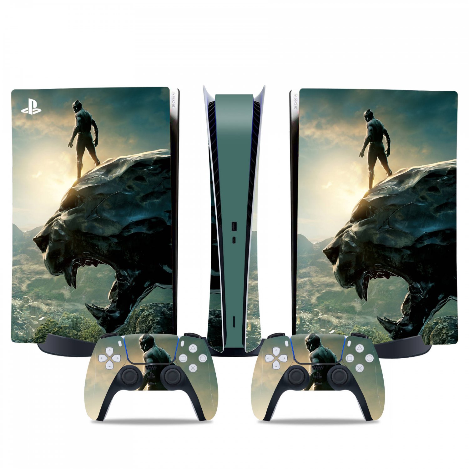 Black Panther decal skin for PS5 digital Console & 2 Controllers