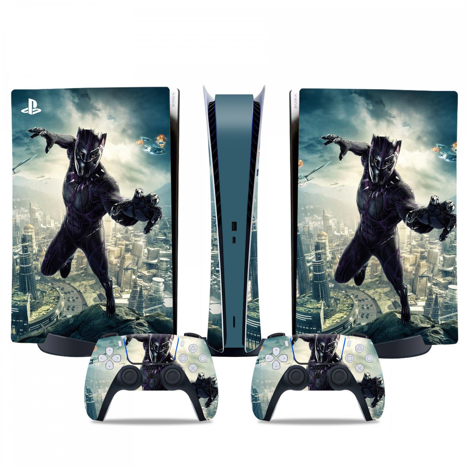 Black Panther decal skin for PS5 digital Console & 2 Controllers