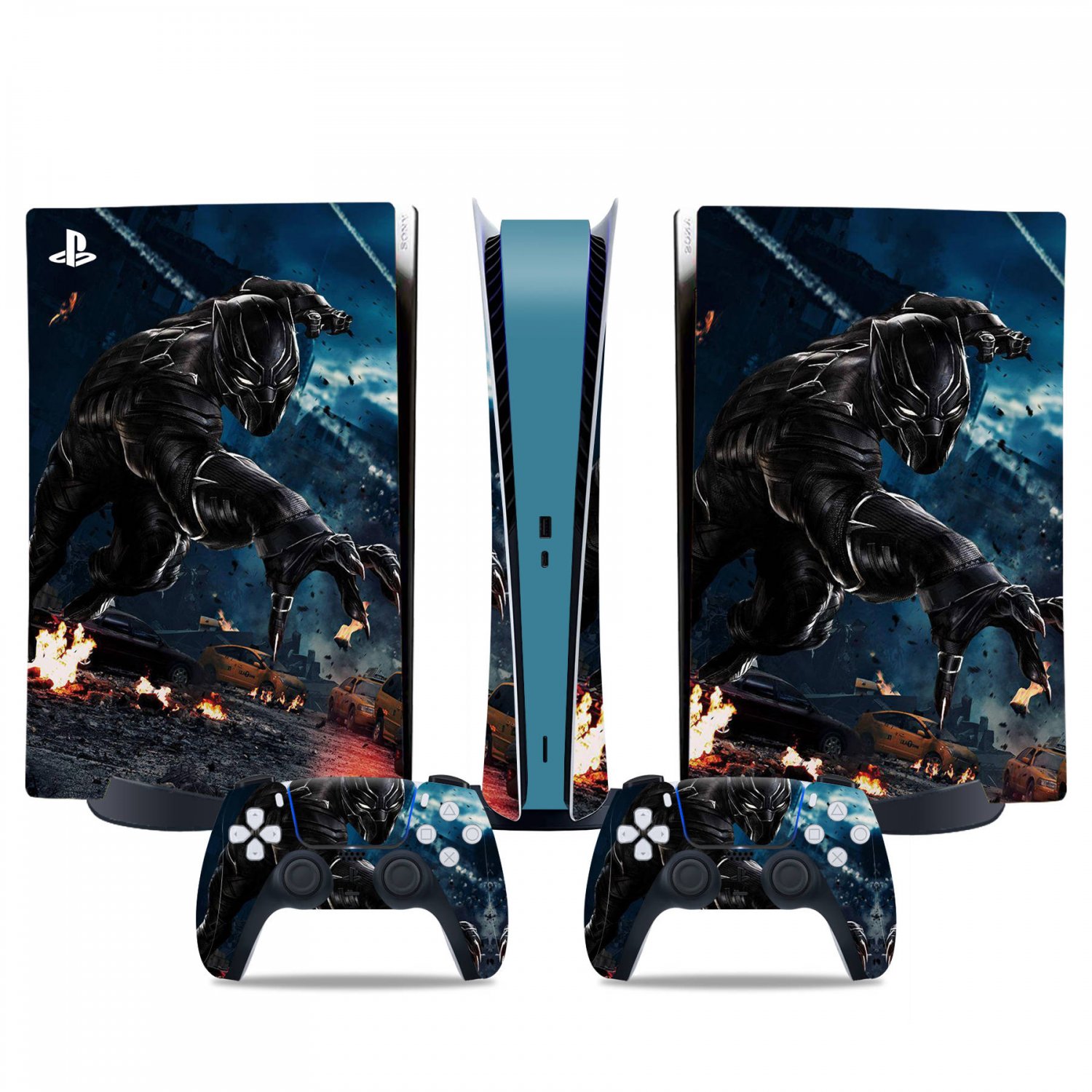 Black Panther decal skin for PS5 digital Console & 2 Controllers