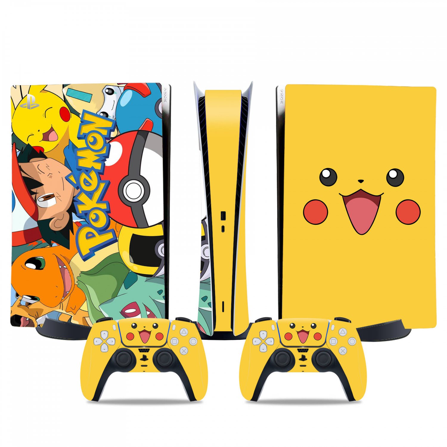 Pikachu Pokemon decal skin for PS5 digital Console & 2 Controllers