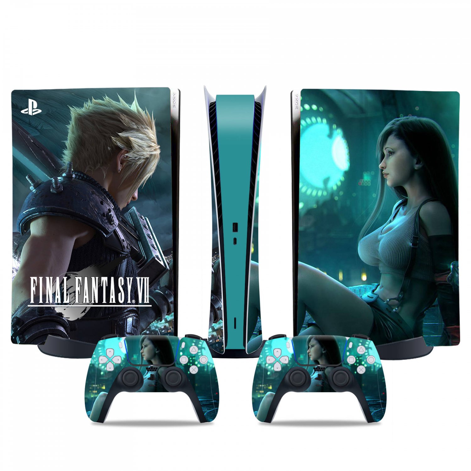 Final Fantasy 7 decal skin for PS5 digital Console & 2 Controllers