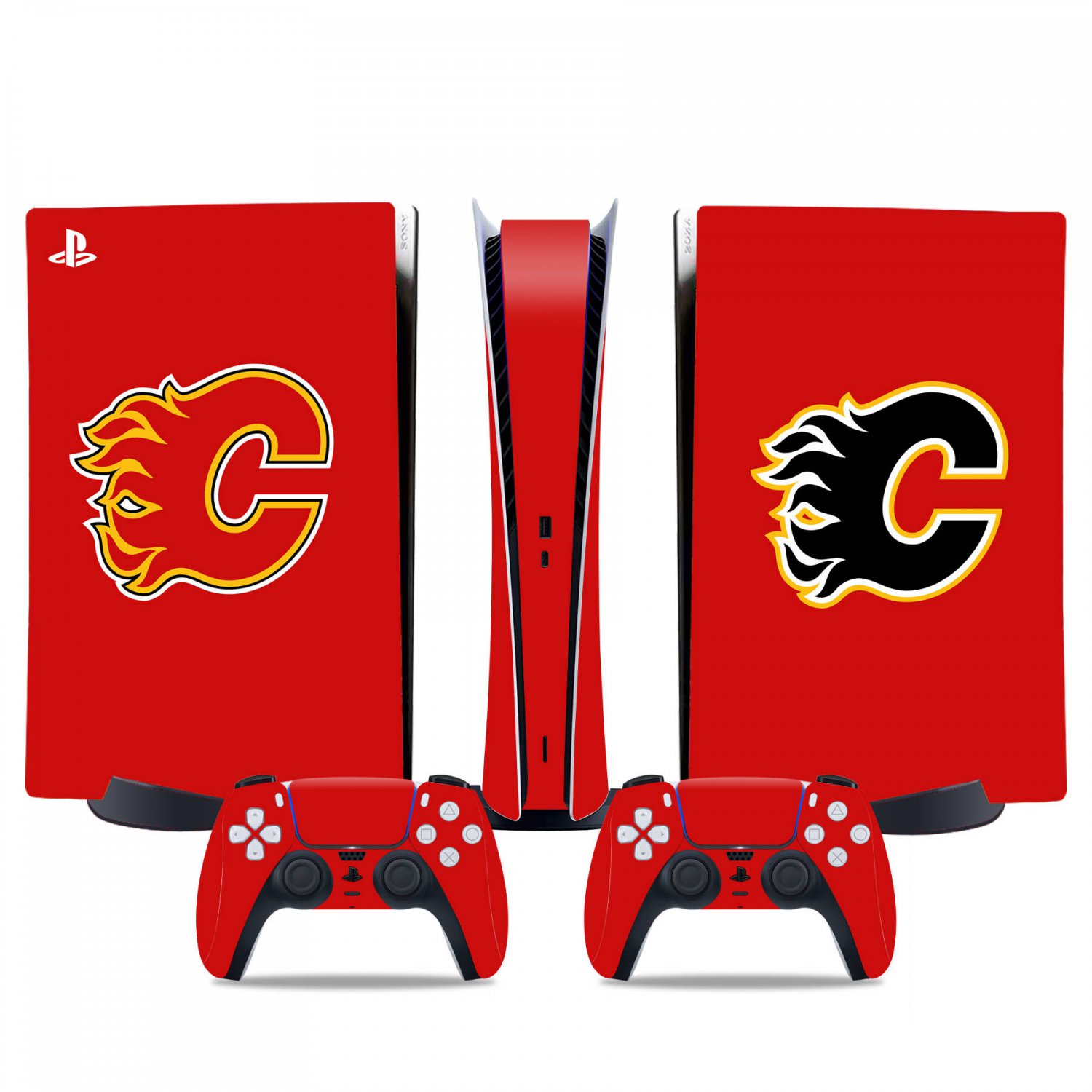 Calgary Flames decal skin for PS5 digital Console & 2 Controllers