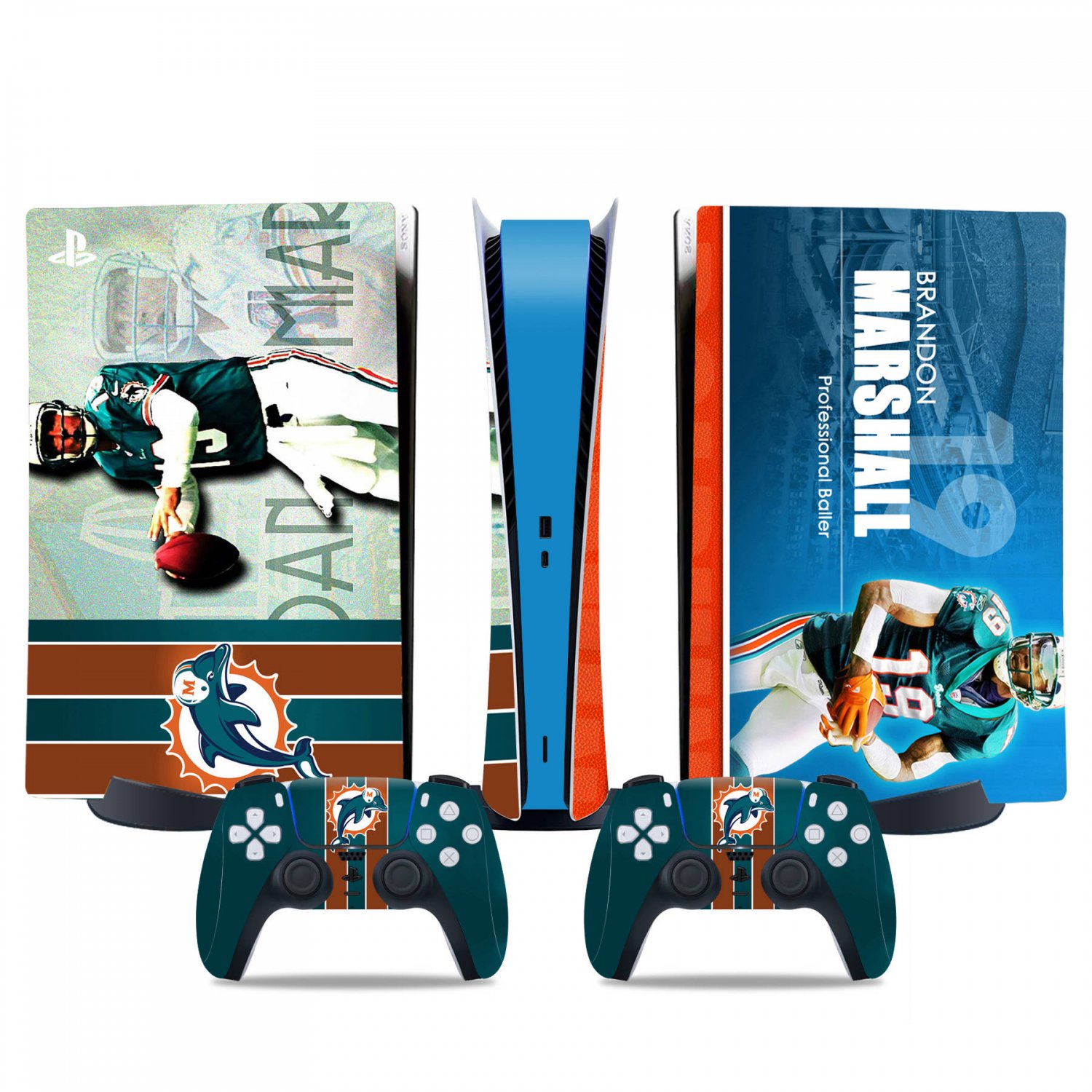 Miami Dolphins decal skin for PS5 digital Console & 2 Controllers