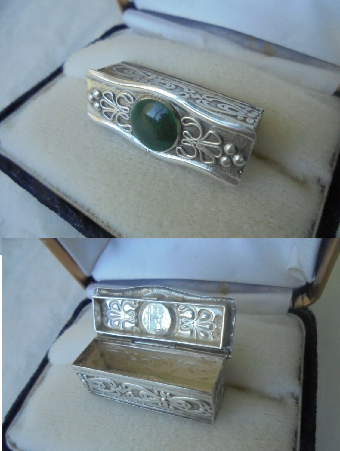 PILL BOX IN SILVER 800 WITH CABOCHON IN AGATHE STONE Liberty FROM 1940s