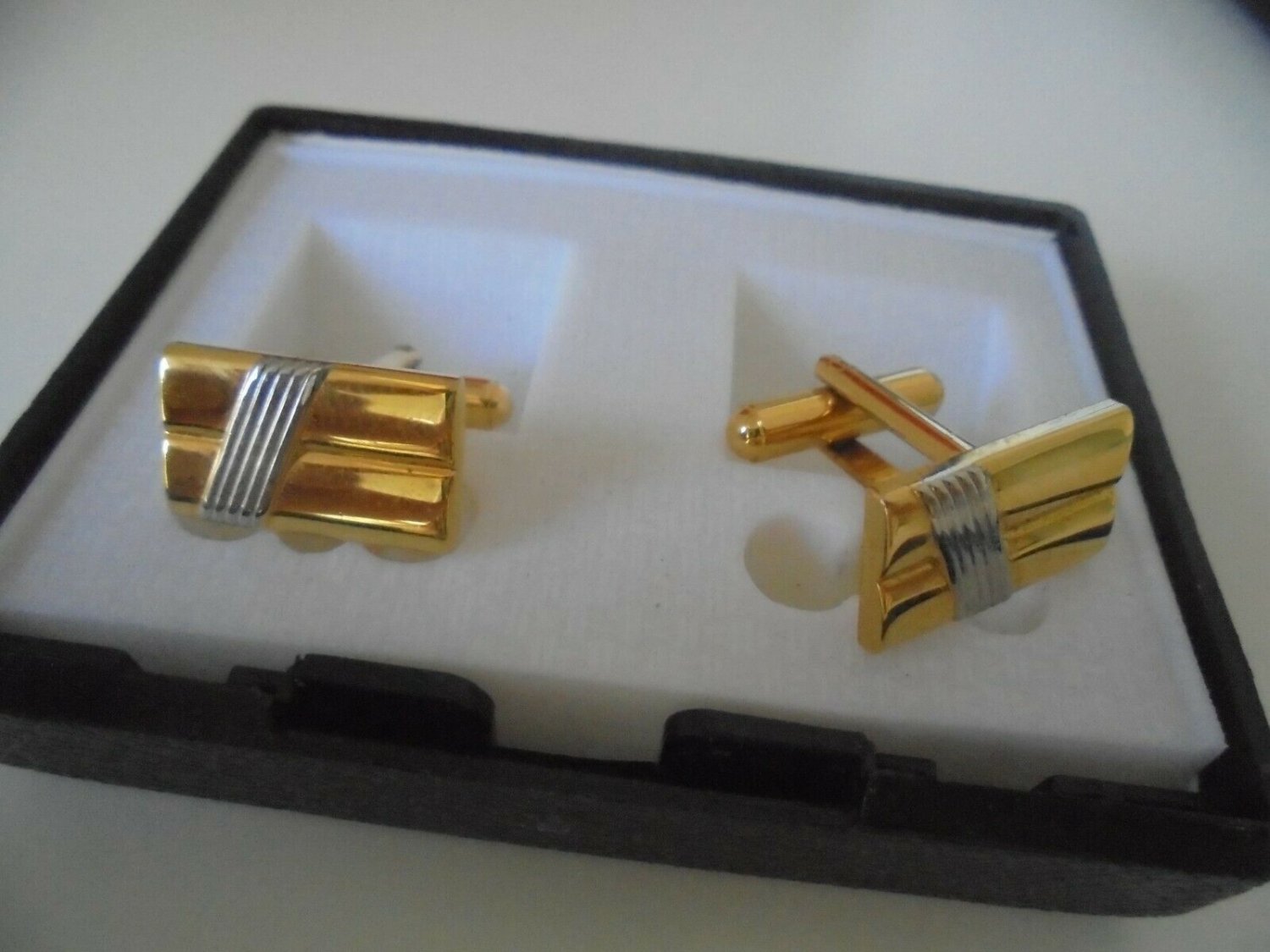 CUFFLINKS PLATED SILVER AND GOLD FROM 1970s in GIFT BOX ORIGINAL