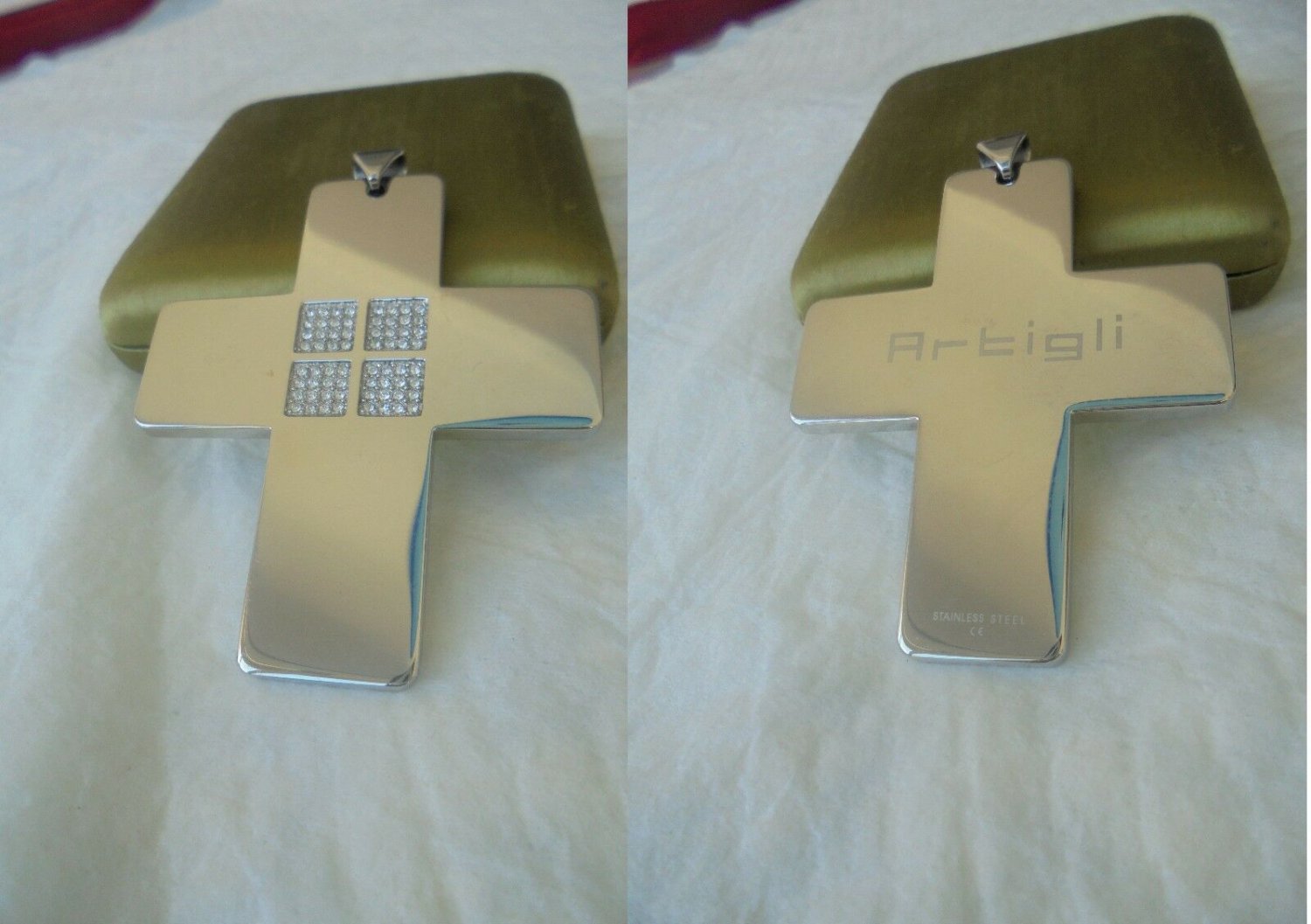 ARTIGLI DESIGN BIG PENDENT CHARM CROSS IN STEEL AND WITH WHITE SWAROVSKI CRYSTALS + GIFT BOX