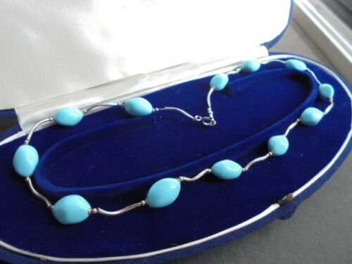 MURANO ITALY LIGHT BLUE GLASS NECKLACE AND SILVER STERLING 925 IN GIFT BOX