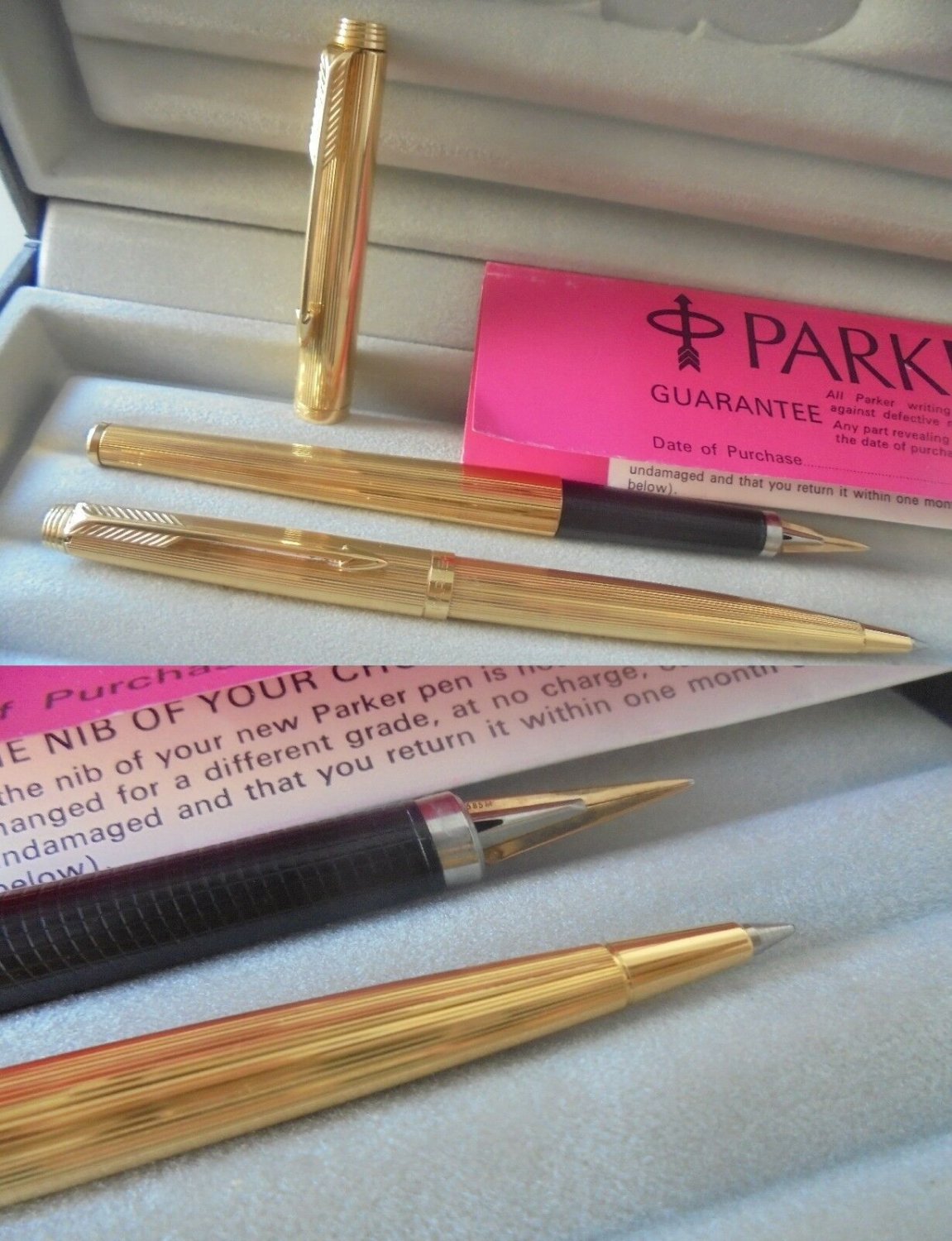 PARKER 180 fountain and ball pens set in GOLD 14K ORIGINAL in gift box with garantee