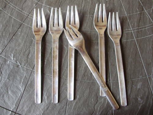 SET of 6 FORKS for ALITALIA airline in stainless steel by Pinti First class Original from 1960s