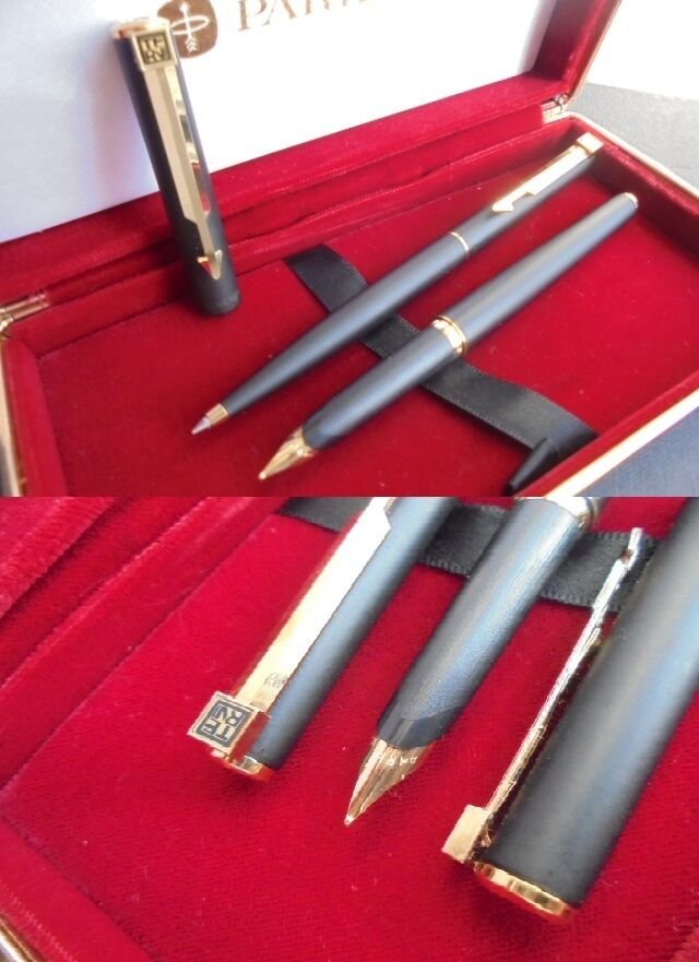 PARKER 95 SET fountain pen and ball pen in black steel Original in gift box