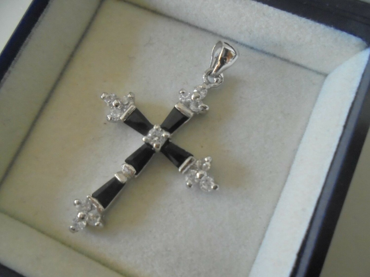 CROSS PENDENT CHARM plated in white gold and with white crystals Original in gift box