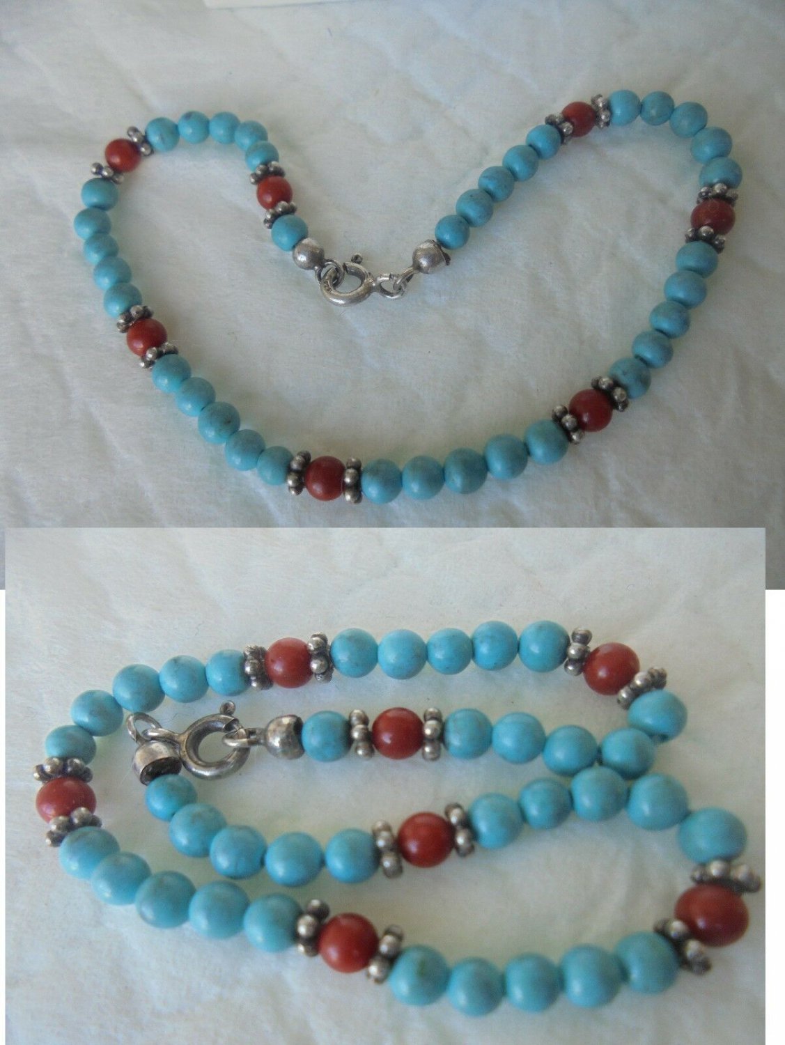 BRACELET in sterling silver 925 with CORAL and TURQUOISE Original in gift box
