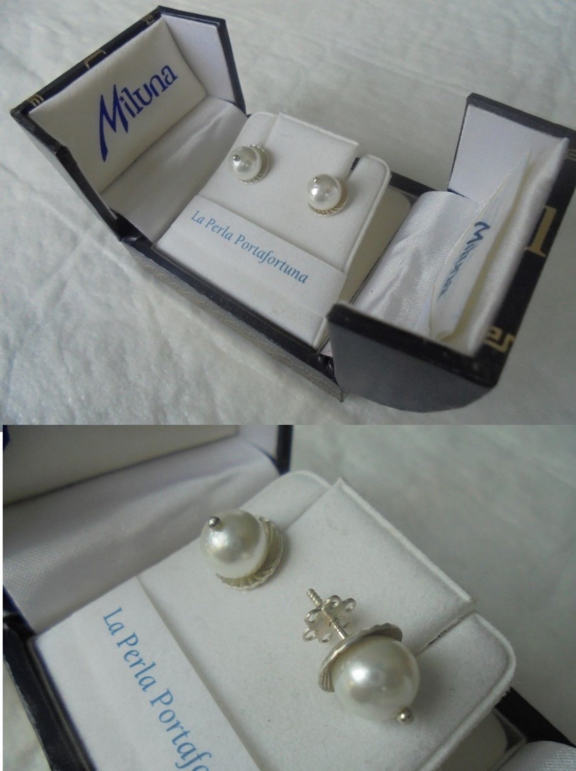 MILUNA Italy earrings in SILVER 800 with real PEARLS Originals in gift box