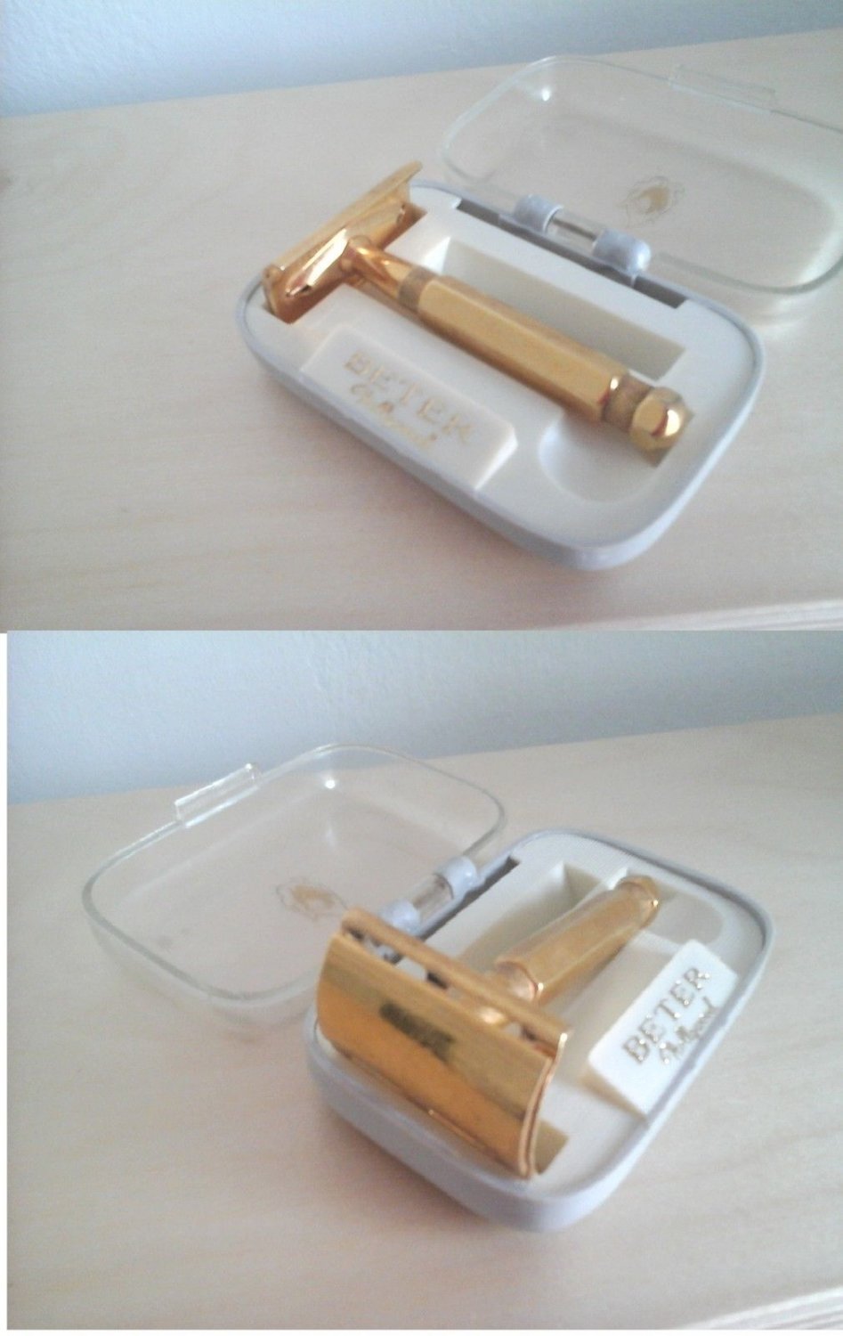 BETER HOLLYWOOD shaving RAZOR in golded steel from 1960s Original in it's box